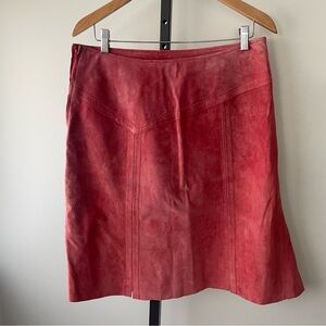 Danier Leather Pink 100% Suede Leather Midi Skirt Size 12